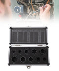 Heavy Duty 10-Piece Impact Nut Remover Set With Storage Box For Stripped Bolts Grab Broken Screws Super Tough No 45 Steel Short Extractor Kit That Slows Down Your Work And Gets You Out Of The Jam Fast. open case with 10 impact nut removers for bolt removal