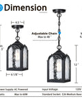 Dimensions of Waterproof Outdoor Pendant Light With Adjustable Chain In Black Finish Modern Farmhouse Exterior Hanging Porch Light. 