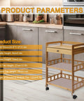 Heavy Duty Carbonized Bamboo Rolling Cart With Whisper Quiet Caster Wheels Plus Roomy Storage Drawers Easy Glide in modern kitchen.