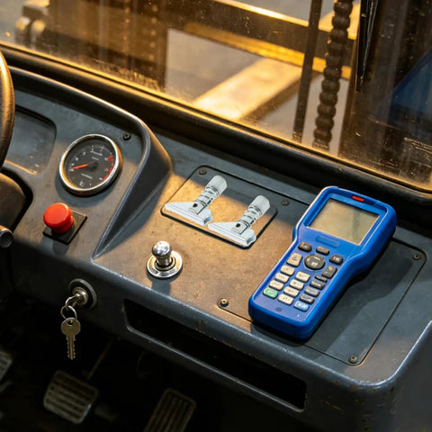 Solid 3 Piece Fork Positioner Limit Pins With Large Base And Reinforced Structure For 3 Ton Forklift on control panel.