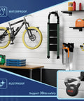 16 Pack Heavy Duty Tube Slatwall Shelf Brackets With Lip For Garage, Retail Or Home Storage in use holding various items
