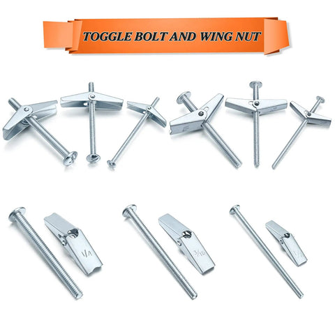 Heavy Duty Toggle Bolt And Wing Nut Set For Drywall 48 Piece Hollow Wall Anchors Kit Includes One Eighth Inch Three Sixteenth Inch And One Quarter Inch Zinc