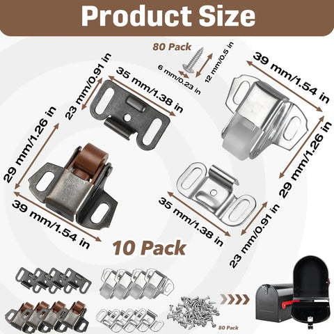 10 Pack Mailbox Replacement Roller Catch Latches With Screws For Door And Cabinet Repairs White And Brown Easy Install Kit