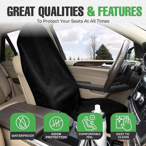 Double Layer Waterproof Gym Towel Seat Cover For Tesla Cybertruck in black, displaying waterproof feature in vehicle.