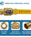 2 Inch Press Full Port Brass Ball Valve For Plumbing Pro Grade Heavy Duty Lead Free Brass With Yellow Lever Handle CSA NSF And CUPC Certified