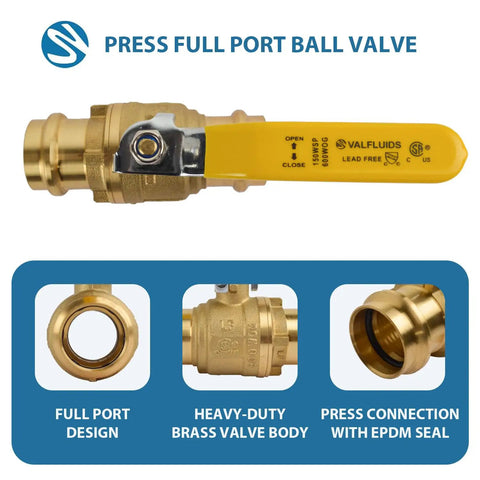 2 Inch Press Full Port Brass Ball Valve For Plumbing Pro Grade Heavy Duty Lead Free Brass With Yellow Lever Handle CSA NSF And CUPC Certified