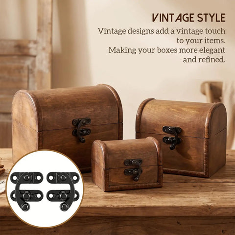 Vintage Black Zinc Alloy Hasp And Staple Latch Set 4 Pcs Antique Retro Swing Arm Padlock Hook For Cabinet Jewelry Box Wood Door Securing Shiny Matte Finish Home Decor Upgrade on wooden boxes