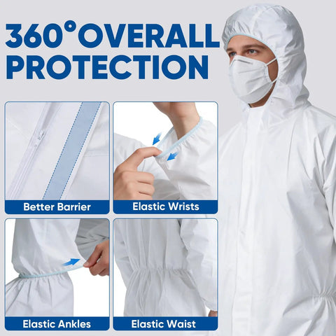 Go Getter Breathable Hazmat Suit And Disposable Coveralls with elastic wrist, waist, and ankles for full body protection.