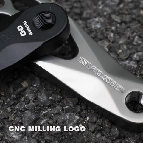 Close-up of CNC milled AL7075 arms on mountain bike crankset, featuring Beefy Mountain Bike Crankset 165mm 170mm 175mm R Spec Trail.