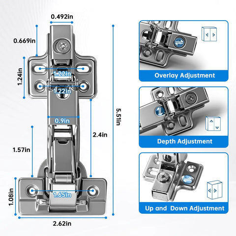 4 Pack Frameless Soft Close Cabinet Hinges 170 Degree Concealed Full Overlay for Kitchen Cabinets with adjustment features
