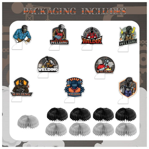 Nine Piece Electric Welding Honeycomb Table Centerpieces with toppers and bases for Welder Birthday Bash and Electric Welding Party Supplies