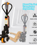 Aizyr Electric Pallet Jack Conversion Kit 48V 1000W Motor showing hydraulic lift and control handle for manual to electric transformation.