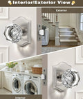 Clear Octagon Crystal Glass Door Knob Kit With Keyless Passage Handle for Hallway, Satin Nickel Arched Rosette, Interior Exterior View