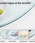 Glass Lazy Susan for Dining Table close-up with focus on rounded edges and features like scratch and stain resistance.