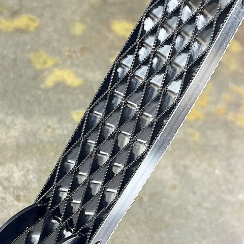 Close-up of Japanese Rasp And Sanding Block Quick Swap Blades Non Clogging Teeth for fine wood shaping and stock removal.