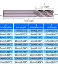 GOUGOUGA 10-piece HSS end mill set with 4-flute straight cutters; size/dimension chart shown