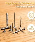 Picture Hanging Nails And Wood Screws Kit with 205 finishing nails and 145 flat head screws on wooden surface