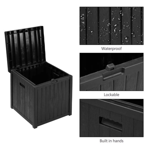 51 Gallon Patio Deck Box With Soft Close Lid, Weather Resistant Outdoor Storage Container showing open lid, waterproof surface, and handles