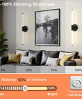 Dimmable LED Vanity Light Bar in living room setting, black metal, 360° full illumination, hardwired, 24 inch, over mirror