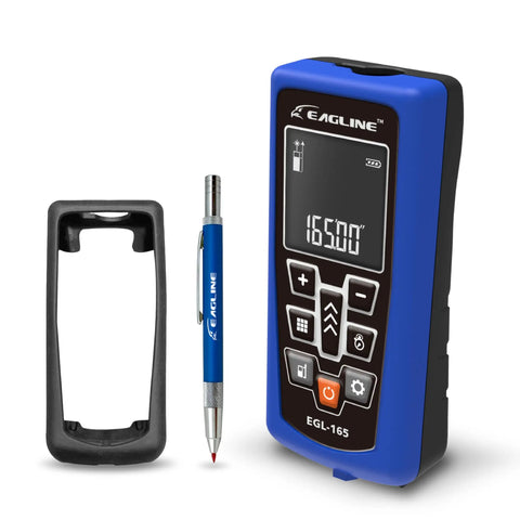 165 Ft Laser Distance Meter With Ocean Blue Finish, Ultra Fast Measurements For Home Projects, Area, Volume And Height, Includes Protective Cover And Carpenter Pencil For Handy DIY Tasks, with cover and pencil