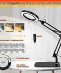 Real Glass Magnifier With Light And 15X Magnification, Pro Grade 72 LED Illumination, 3 Color Modes, adjustable swing arm and base