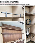 Straight Up Rock Solid Three Piece Metal Gallery Rails With Fresh Bronze Spindles And Heavy Duty Brackets For 22 Inch Replacement Shelf Guard Rods Tight Display Rack installed in modern cabinetry.