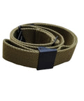 Two Point Canvas Rifle Sling In US GI Pattern With One And A Quarter Inch Swivels, OD Green, 48 Inch Length coiled on table
