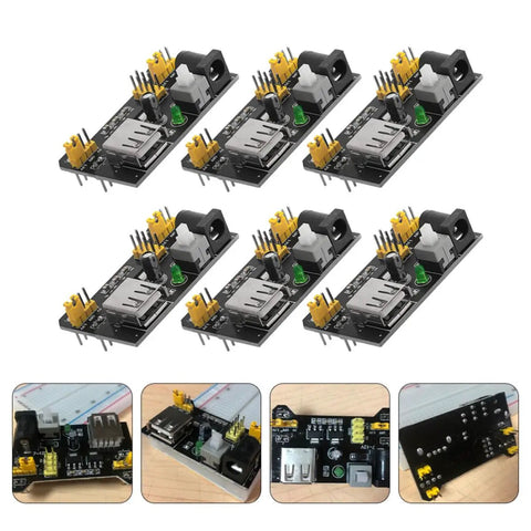 Six Pack Breadboard Power Supply Modules USB DC Regulated Low Voltage Board With Five Volt And Three Point Three Volt Outputs For Breadboards Ideal For School Lab And Hobby Projects, six black USB boards