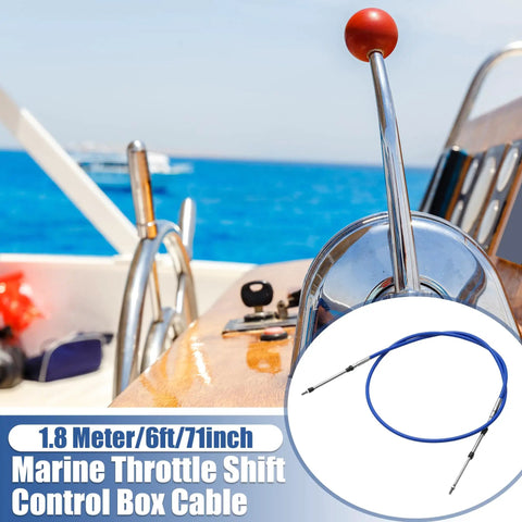 Beefy Six Feet Marine Throttle And Shift Remote Control Box Cable For Outboard Engine Boat Steering System Blue Stainless Steel M5 Thread One Point Eight Meter Long Replacement on helm with blue sea background