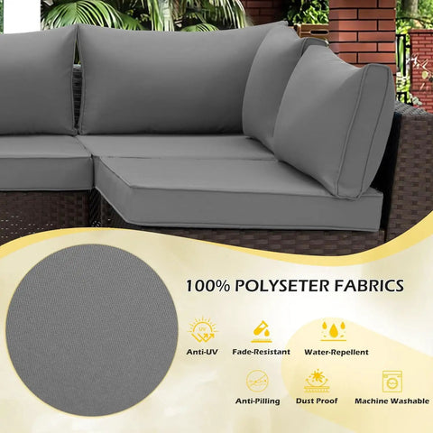 Outdoor Replacement Cushions For Patio Furniture 14 Piece Gray Cushion Set For Six Seat Rattan Wicker Sectional Sofa Water Repellent