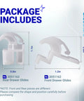 Heavy Duty Replacement Range Oven Drawer Glide Kit includes front and rear slides, ABS plastic, dimensions shown