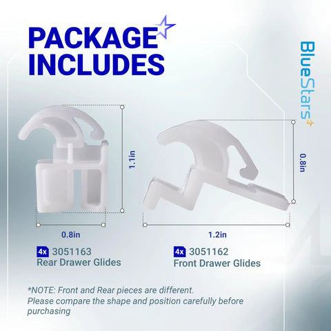 Heavy Duty Replacement Range Oven Drawer Glide Kit includes front and rear slides, ABS plastic, dimensions shown