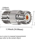 2 Pack PL259 UHF Coax Adapter Gender Changers SO239 Female To Female Connector with dimensions shown