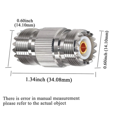 2 Pack PL259 UHF Coax Adapter Gender Changers SO239 Female To Female Connector with dimensions shown
