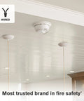 Close-up of a hardwire smoke detector installed on a ceiling with a wired connection, part of a 12 Pack Hardwire Interconnect Smoke Detectors With Battery Backup For Reliable Whole House Sync And Smart Thermal Readings That Ditch Annoying False Alerts From Kitchen Fry Ups While Keeping Your Crew Totally Safe Inside.