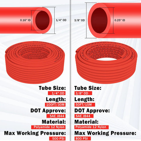 CheeMuii red DOT air line kit with brass fittings: 1/4" OD 100ft and 3/8" OD 50ft polyamide tubing.