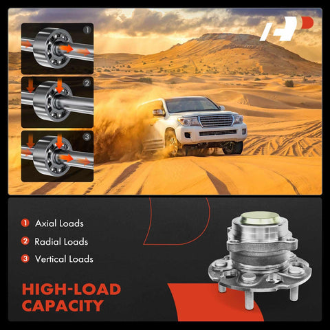 Two Rear Wheel Bearing And Hub Assembly With 5 Lug For Honda CR V 2017 2022 FWD Only Premium Replacement Kit, shown in desert with SUV