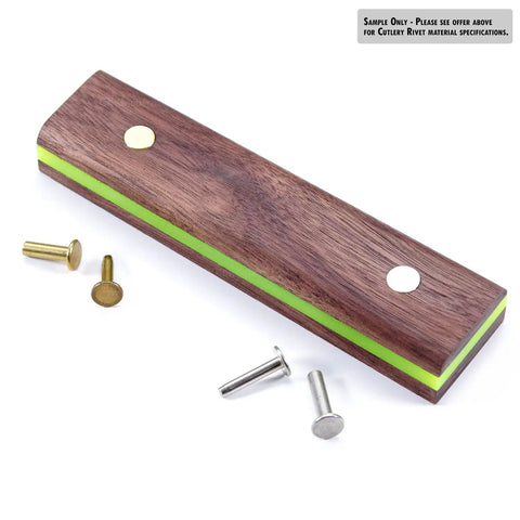 Wooden knife handle sample with 10 Pack Cutlery Rivets With Step Drill For DIY Knife Handles And Repairs USA Size nickel silver kit