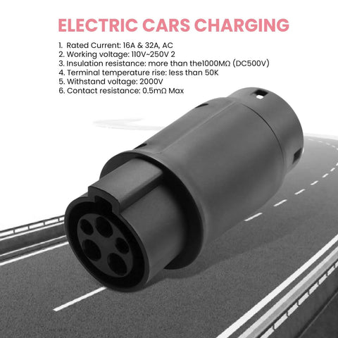 Rock Solid Type One To Type Two EV Charger Adapter Meets SAE J1772 Standards, black, for reliable electric car charging.