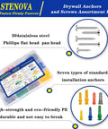 352 Piece Heavy Duty Drywall Anchors And Screws Kit with storage box and screw types highlighted
