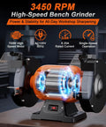 Ironclad 8 Inch Bench Grinder With A Beefy 750 Watt Motor Spinning At 3450 RPM For Sharpening Knives Chisels And Steel Stock Plus Adjustable Tool Rests And Splash Guards For The Garage with a powerful motor.