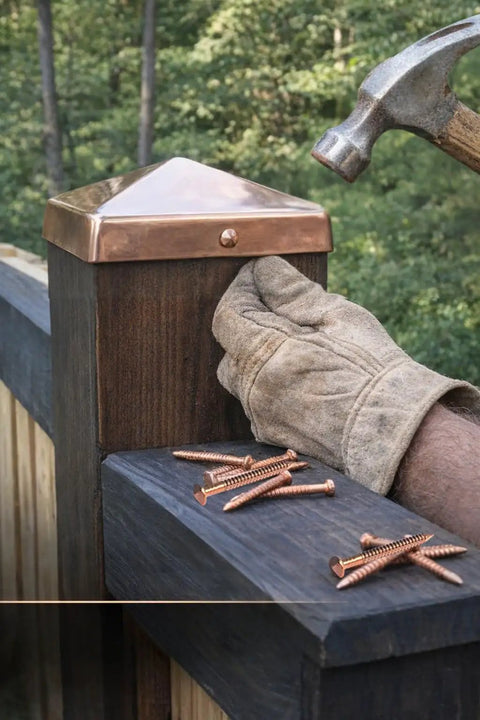 Legit Heavy Duty 11 Gauge Copper Decorative Nails With Ring Shank For Rock Solid Grip And Slick Rosehead Finish Pack Of 100 Made In Usa used in woodworking.
