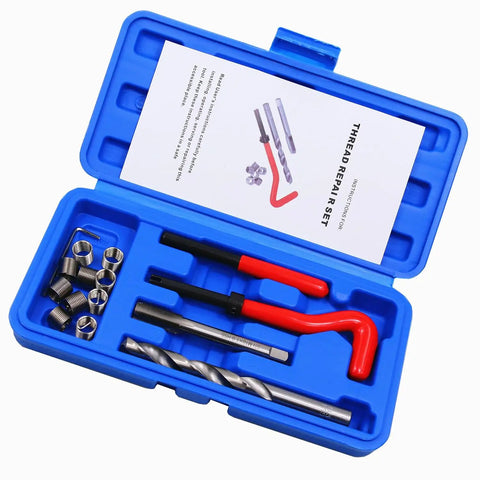 Open blue case of 15 Piece M10 X 1.0mm Thread Repair Kit Insert Set For Auto And Home Repairs High Speed Steel With Red Handle