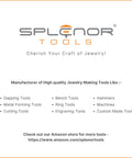 Brand logo for Splenor Tools with a list of jewelry making tools available, including dapping and cutting tools, and online store link.