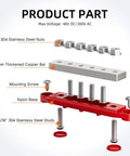 Beefy 400A 12V Bus Bar Power Distribution Block With Six Terminal Studs Sized For Standard Five Sixteenth Inch Bolts M8 For Boat RV Automotive And Solar Systems Positive And Negative Marine Electrical Terminal Block, exploded view