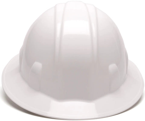 All Day Comfort Full Brim Hard Hat With 4 Point Ratchet Suspension, White, Medium, Lightweight HDPE Shell, Sun And Rain Shield.