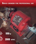 Tough As Nails 8 Inch Dual Wheel Bench Grinder 550W Brushless Motor 2950 RPM with cutting tool and sparks.