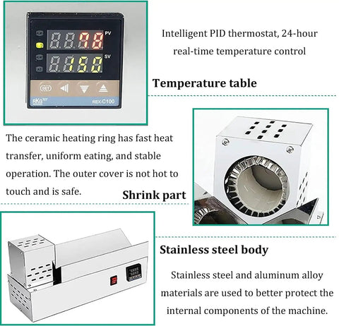 600W Neck Heat Shrink Sealing Machine For Wine Bottles, Digital Display, Manual Push Operate, showing temperature control and stainless steel parts.