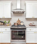 Modern kitchen with Two Pack Brushed Gold Cabinet Knobs 1-1/2 Inch Zinc Alloy With Installation Screws For Kitchen Bathroom And Bedroom Furniture Bifold Closet Door Knobs No-Fuss Easy Install And Durable Hardware on white cabinets.