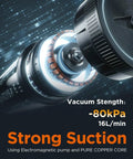 Powerful Vacuum Sealer Machine With 80kPa Suction, electromagnetic pump, copper core, displaying suction strength.